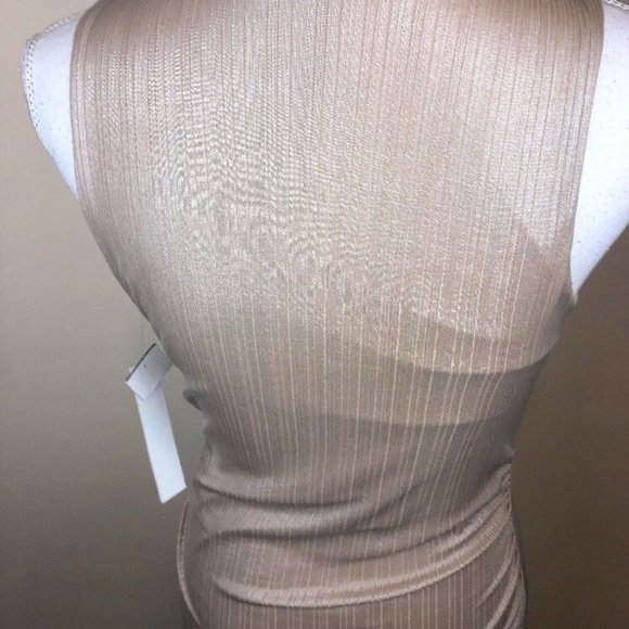 Design Lab Womens Size S Gold Champagne V-Neck Ruched Sleeveless Dress NWT - Picture 4 of 8